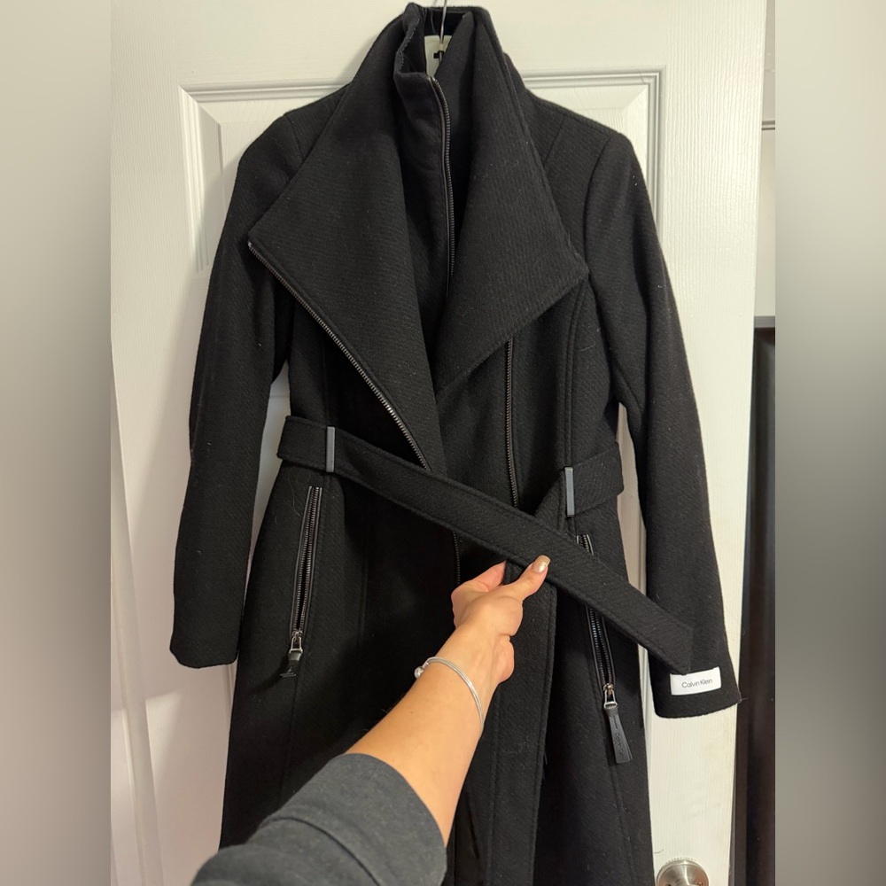 CK Women's Black Trench Coat with Belt